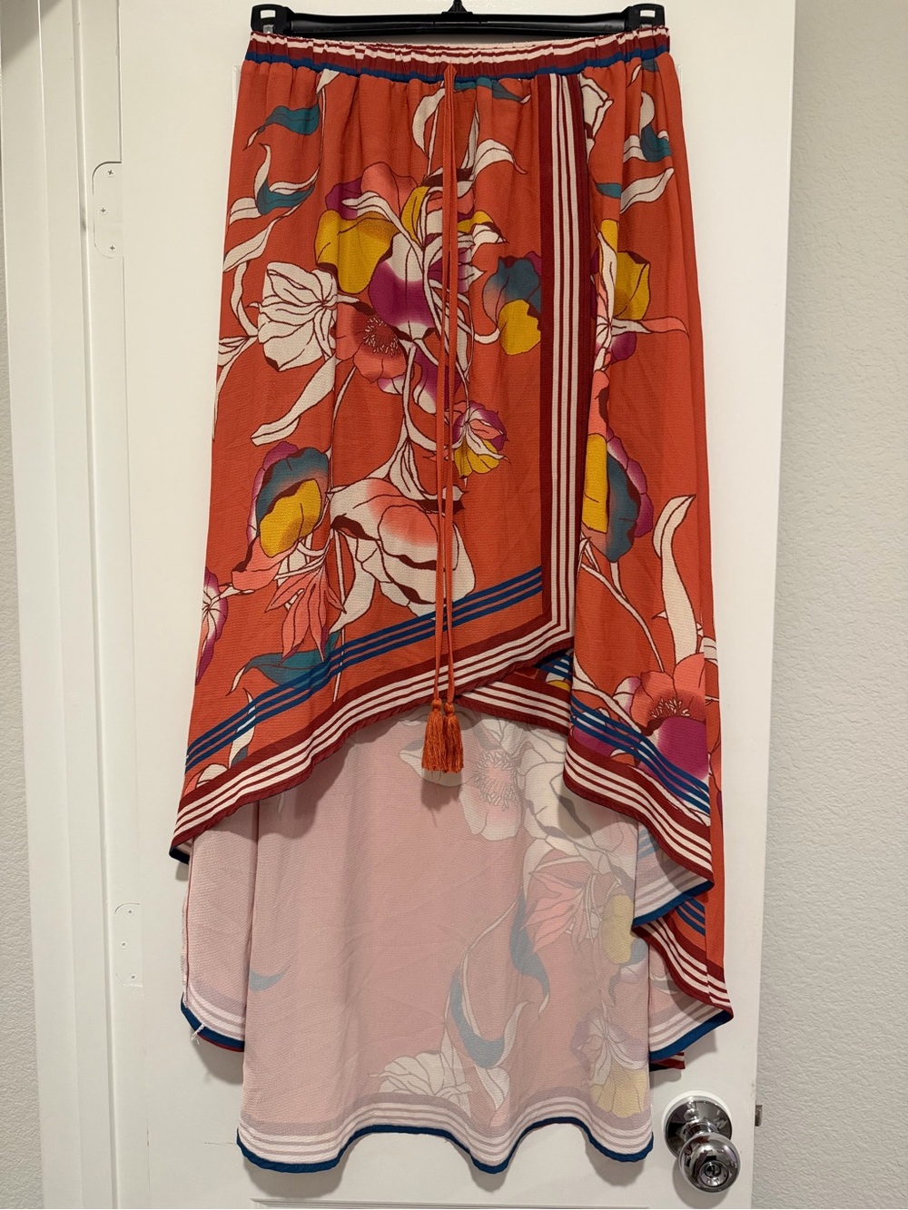 Flying Tomato Rust Floral High-Low Maxi Skirt with Tassel Tie